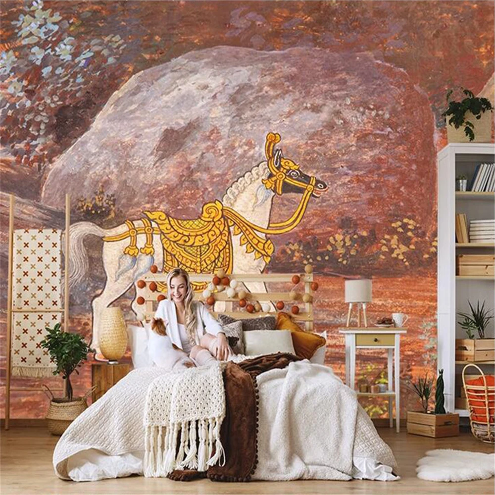 custom 3 d Horse White Horse large mural Continental back wall sofa bedroom TV backdrop 3d mural papel de parede art Stickers