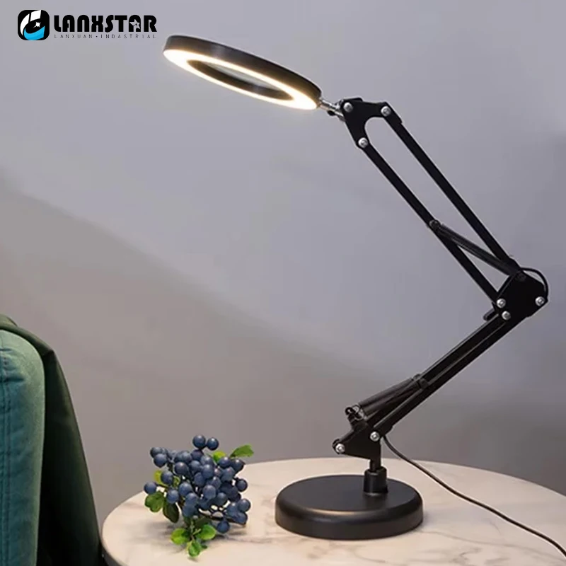 Professional 8X Magnifying Glass Desk Lamp Foldable with Three Dimming Modes LED Light Nail Beauty Lamp USB Reading Lamp