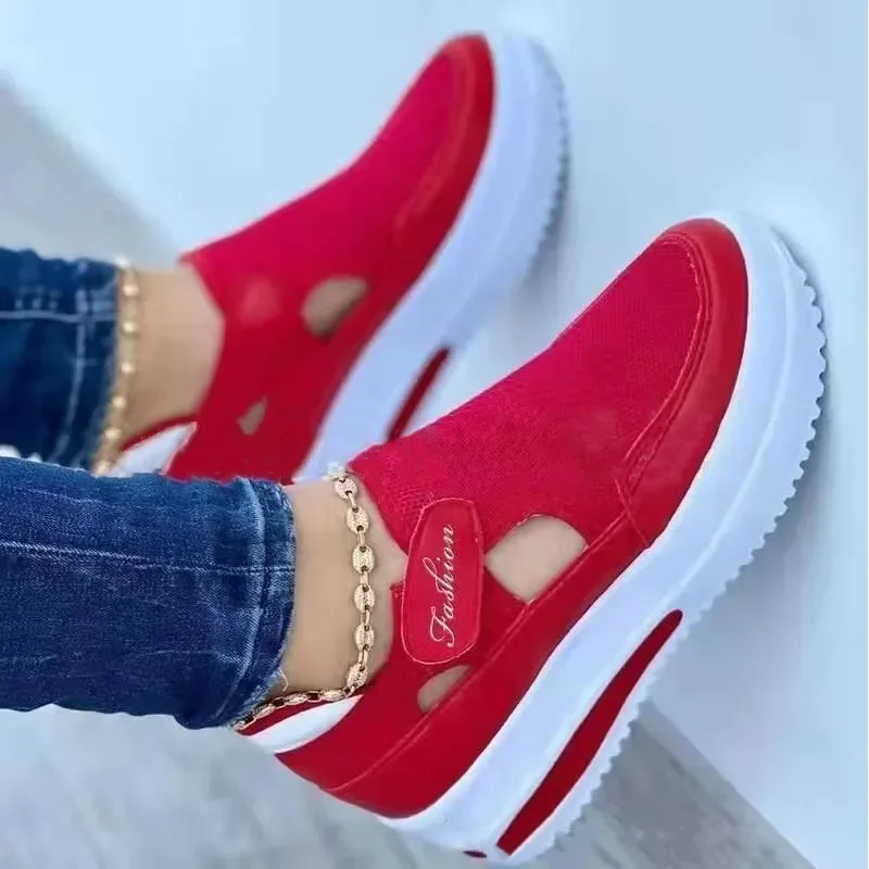 Zapatos vulcanizados para mujer, zapatillas informales con plataforma, sandalias antideslizantes para exteriores, calzado deportivo de malla transpirable