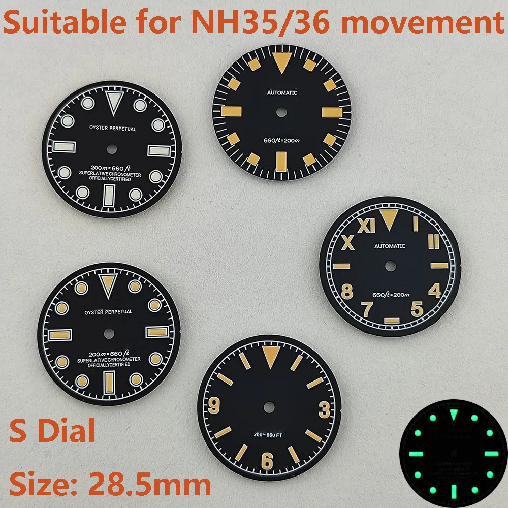 High Quality 28.5mm NH35dial watch dial S dial green luminous suitable for NH35 NH36 movement watch accessories repair tool