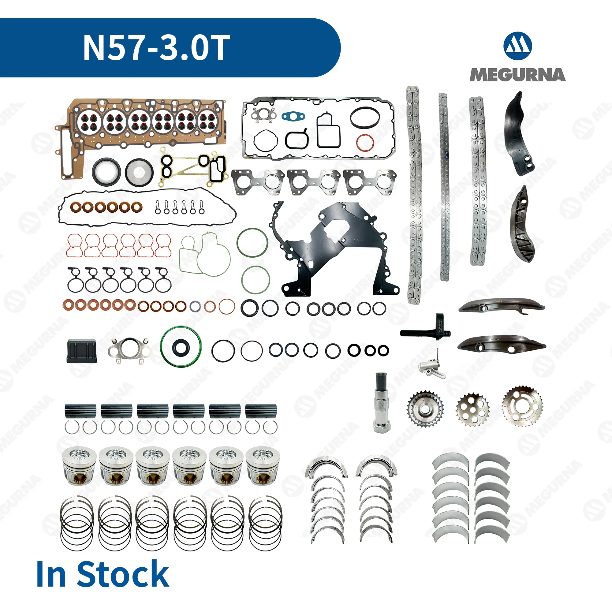 Engine Overhaul Rebuild Timing Chain Pistons Seal Gasket Kit Fit 3.0T Diesel for BMW E90 E93 E92 E91 F10 F07 F11 F04 E70 E71 E72