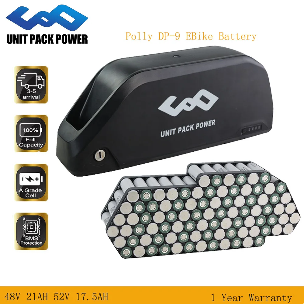 48V 52V Polly DP-9 EBike Battery 36V 21Ah Lithium Ion Batteries 52V 17.5AH Downtube Bateria Pack for 18650Cell 1500W 1000W Motor