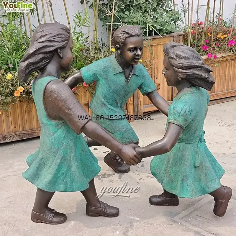 Wmwmnu for Park Decor Brass Children Playing Sculpture Customized Bronze Metal Boy and Girl Statue