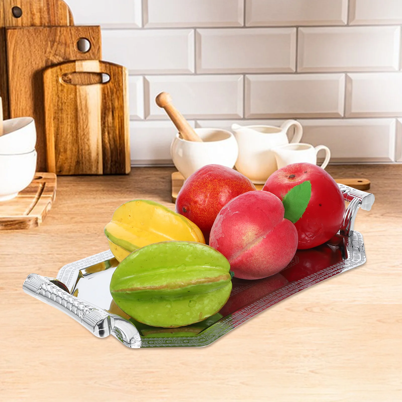 Rectangular Stainless Steel Serving Tray Metal Fruit Snack Tea Dish Elegant Large Capacity Stainless Steel Serving Tray