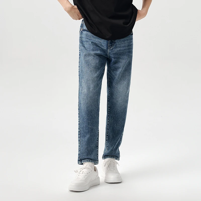 Semir Denim | Semir Jeans Men Distressed Vintage Washed Tapered Trousers Fashionable Commuting Long Trousers Versatile in Spring