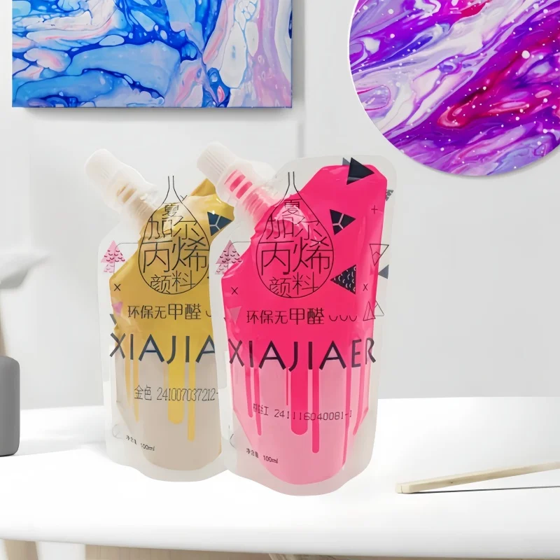 100ml/300ml/1pcs Art student hand-painted acrylic fluid pigment pearlescent gold silver creative painting pigment xiajiaer
