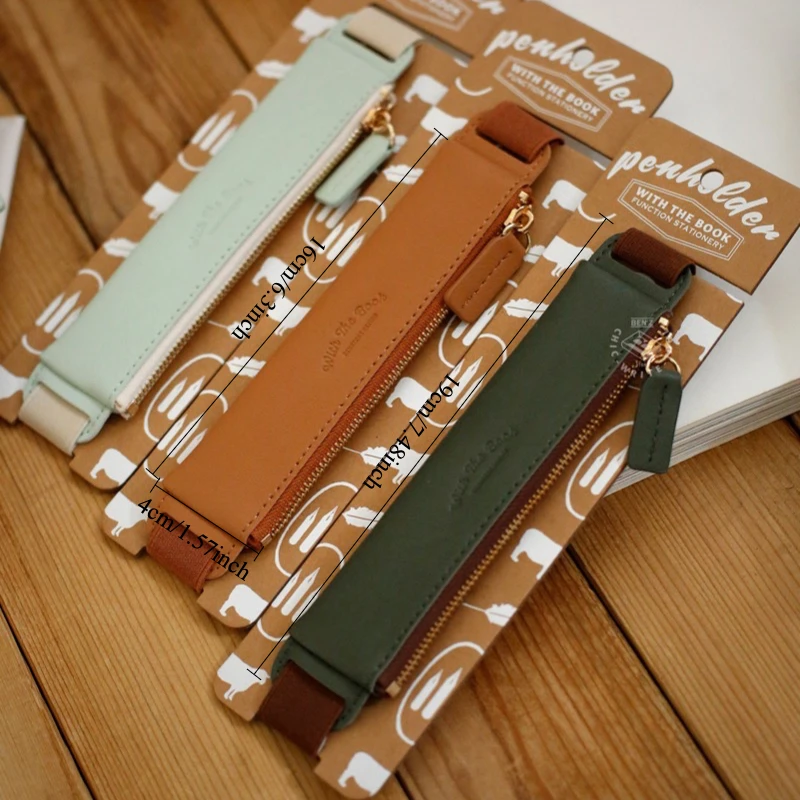 Picture 6: Portable PU Leather Zipper Pen Pouch Adjustable Elastic Book Strap Pen Holder Notebook Accessory Stationery Storage Bag
