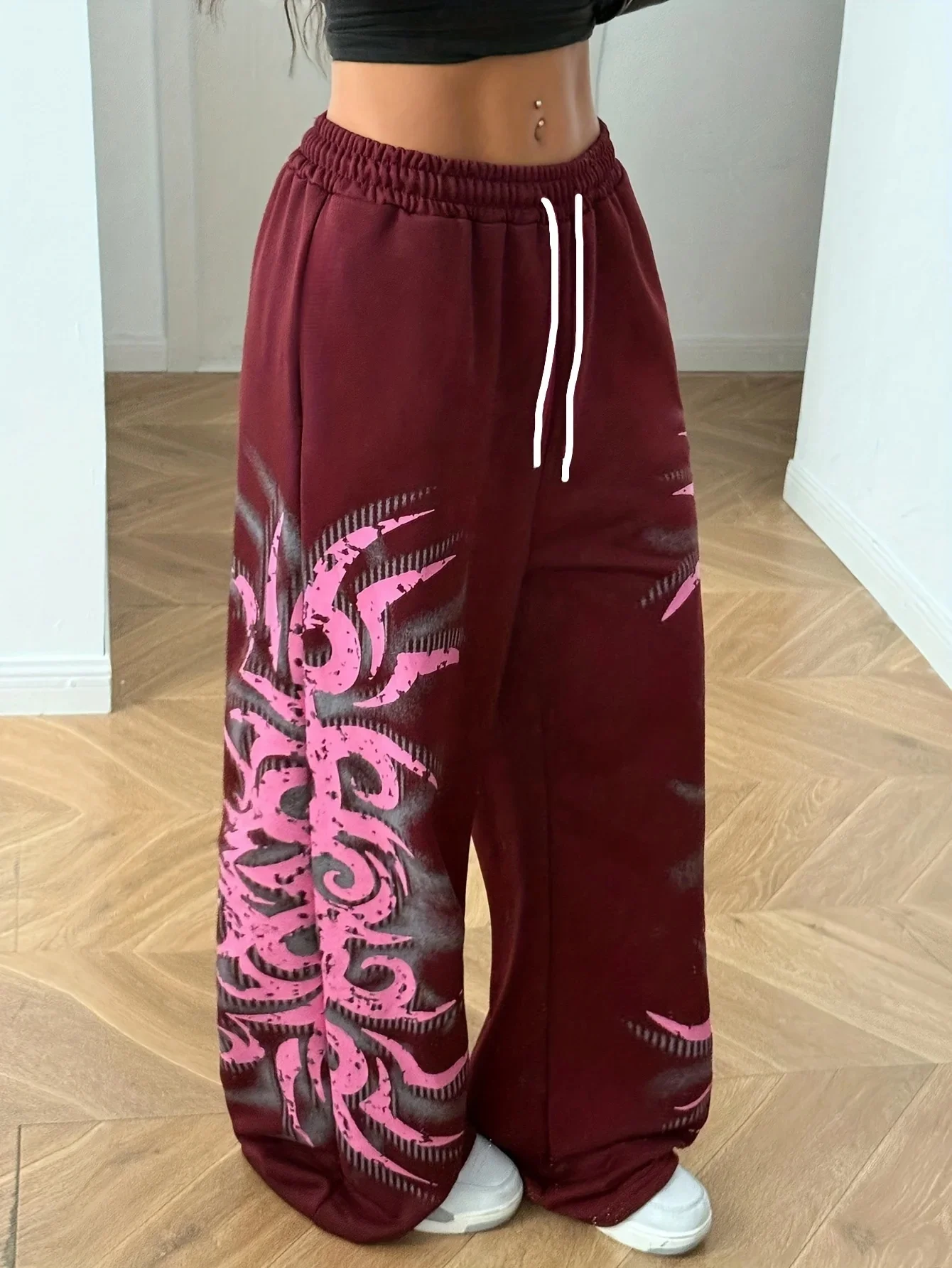 2026 new summer children's quick drying loose pants with wine red tribal print waist and casual street pants for comfort