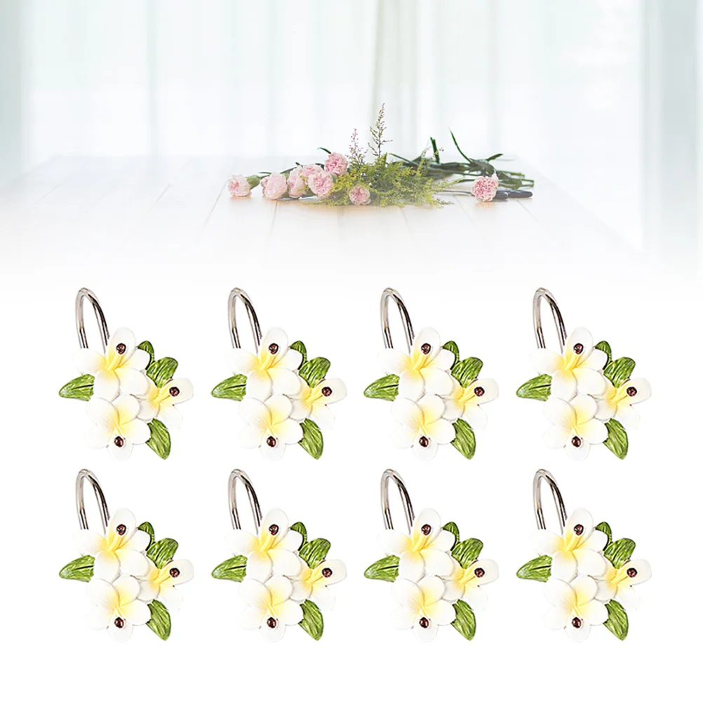 

12Pcs Resin Curtain Hooks Flower Design Strong Hold No Slippage Smooth Gliding Rustproof for Bathroom Tub Dressing Room Use