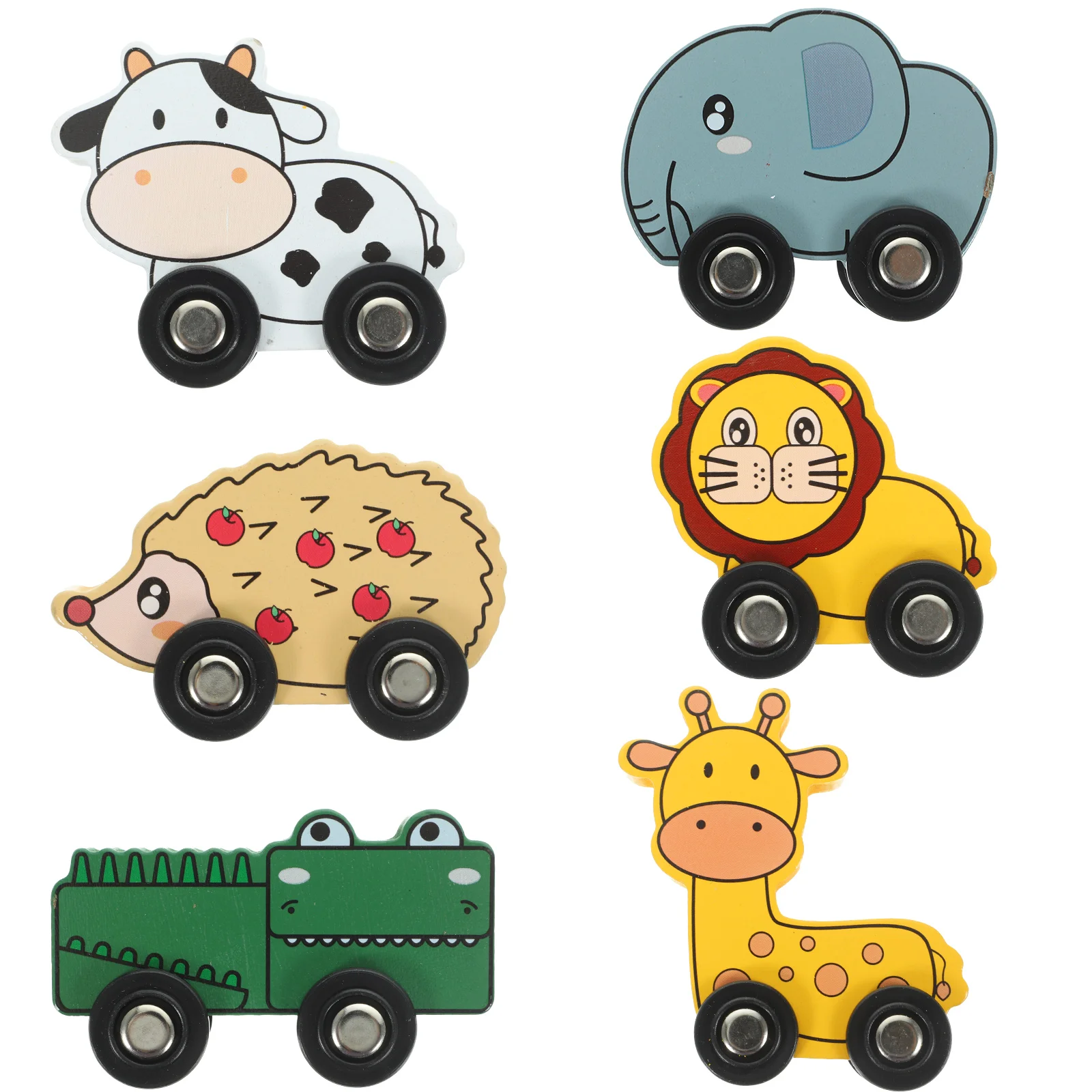 

6pcs Children's Wooden Track Accessories Animal Train Car Educational Toy for Toddlers Wood Plaything Bright Color