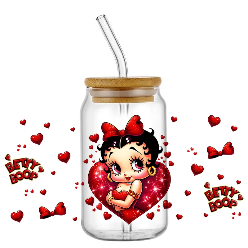 Miniso لطيف فتاة حديثة 16 أوقية UV DTF كأس التفاف نقل ملصقات تزيين أكواب البيرة يمكن زجاجة مخصصة Craft بها بنفسك الحرفية #2