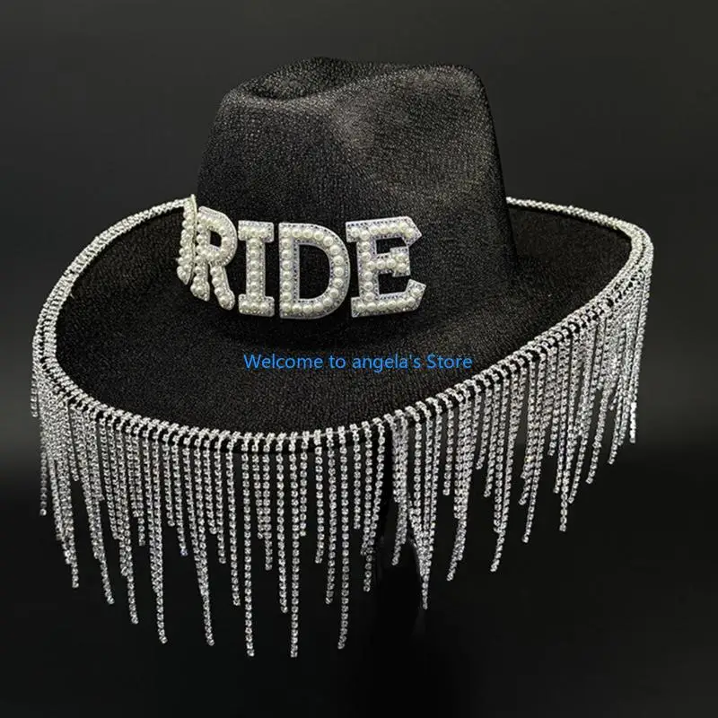 

X4YC Стильная шапка для душа с жемчугом и надписью для невесты с бахромой для празднования девичника