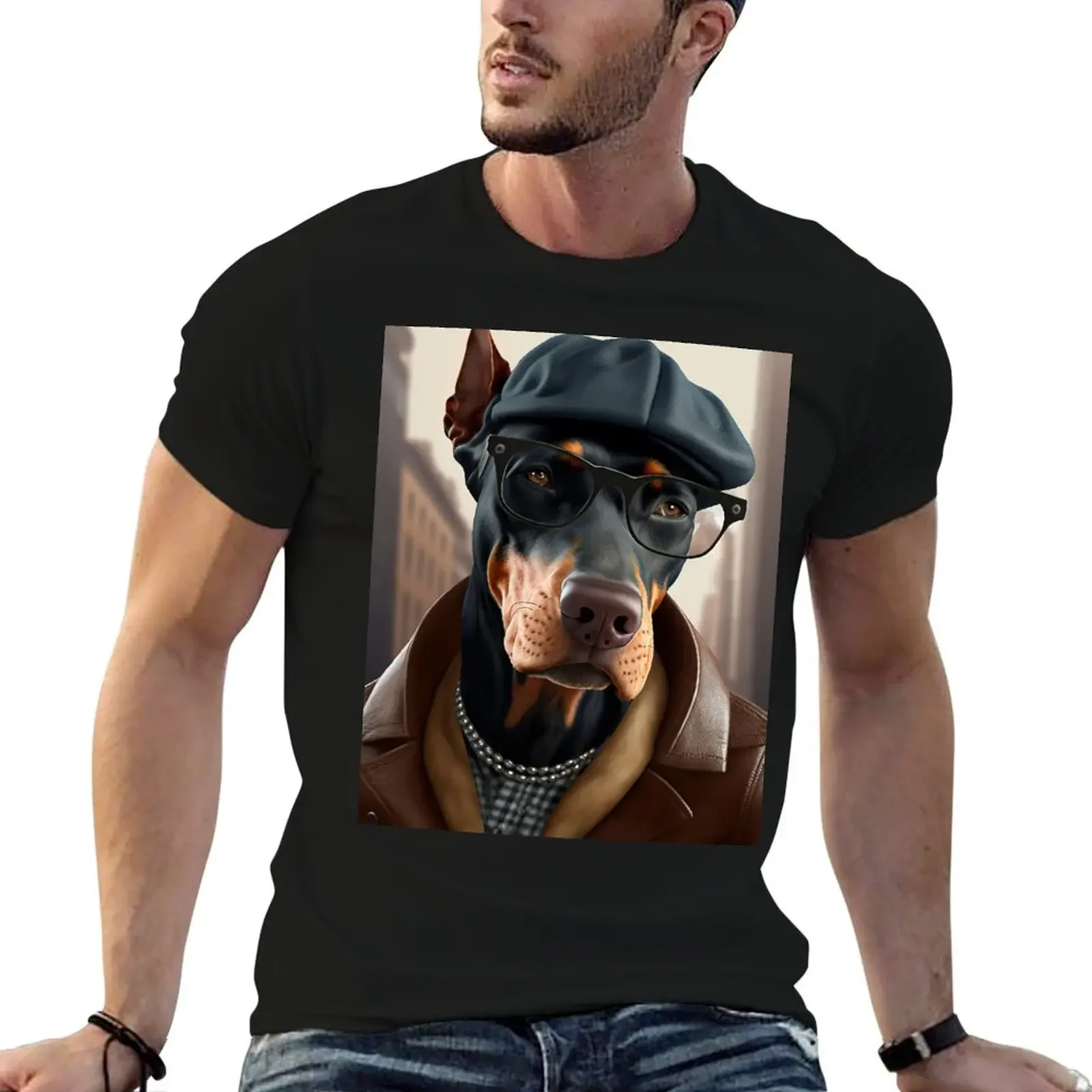 Dobermann Hipster Dog T-Shirt graphic shirts hippie clothes graphic t shirt vintage funny t shirts men