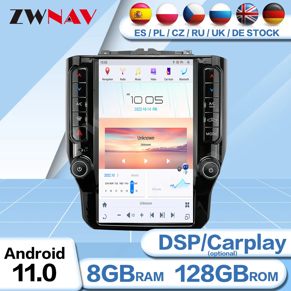 

For Dodge Ram 2020 2021 2022 Car Radio Carplay Android Vertical Screen Automotive 2 Din Multimedia Auto GPS Audio Stereo DSP