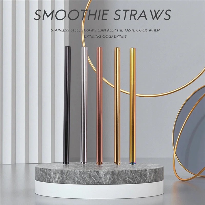 Reusable Drinking Straws-Wide Boba Straws Straws Smoothie Bubble Tea Milkshakes Straws with Cleaning Brush Carry Bag