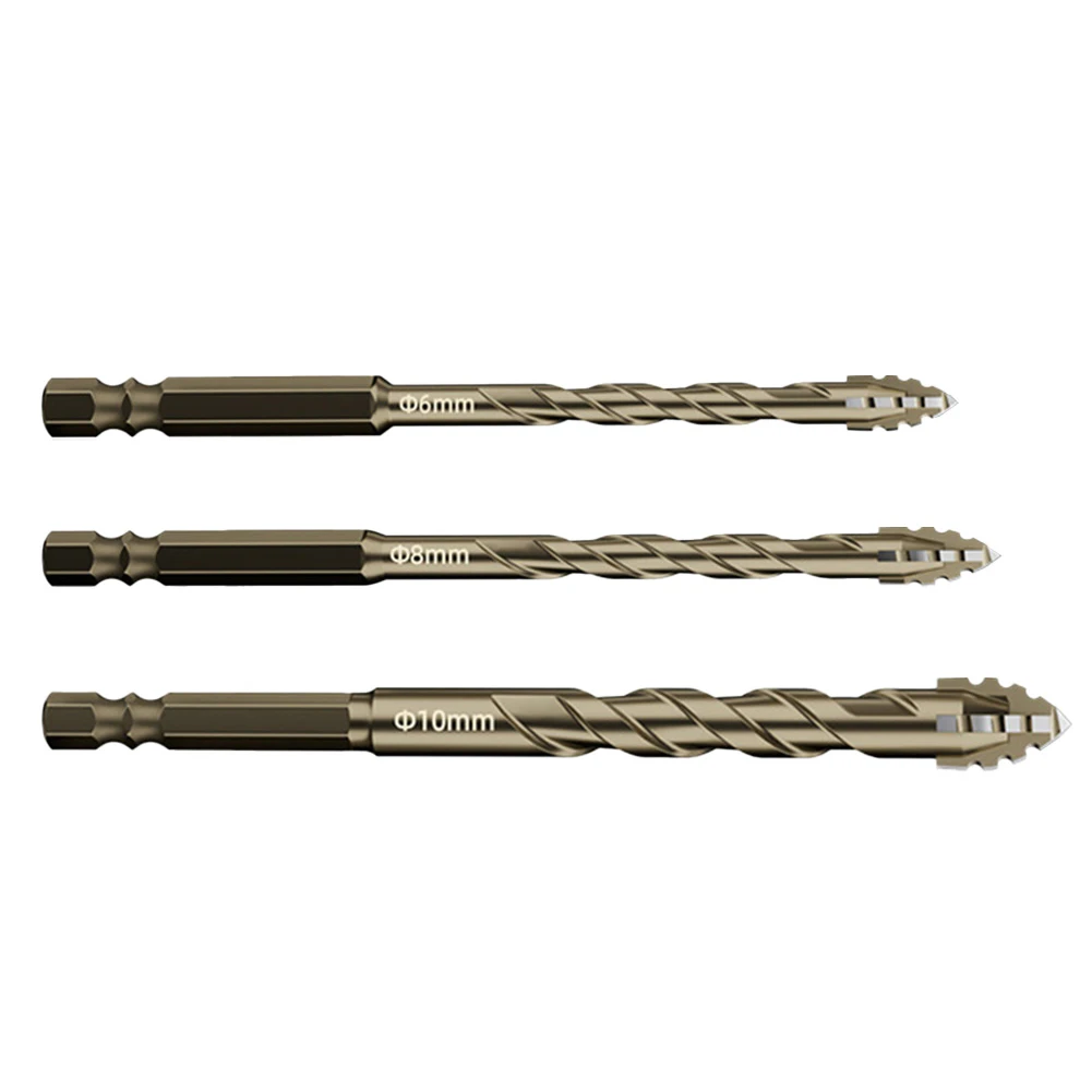 3pcs Eccentric Drill Bit 6/8/10mm Four-Flute Drilling For Tile/glass/cement/granite/concrete Punching Triangle Drill Bit Tools