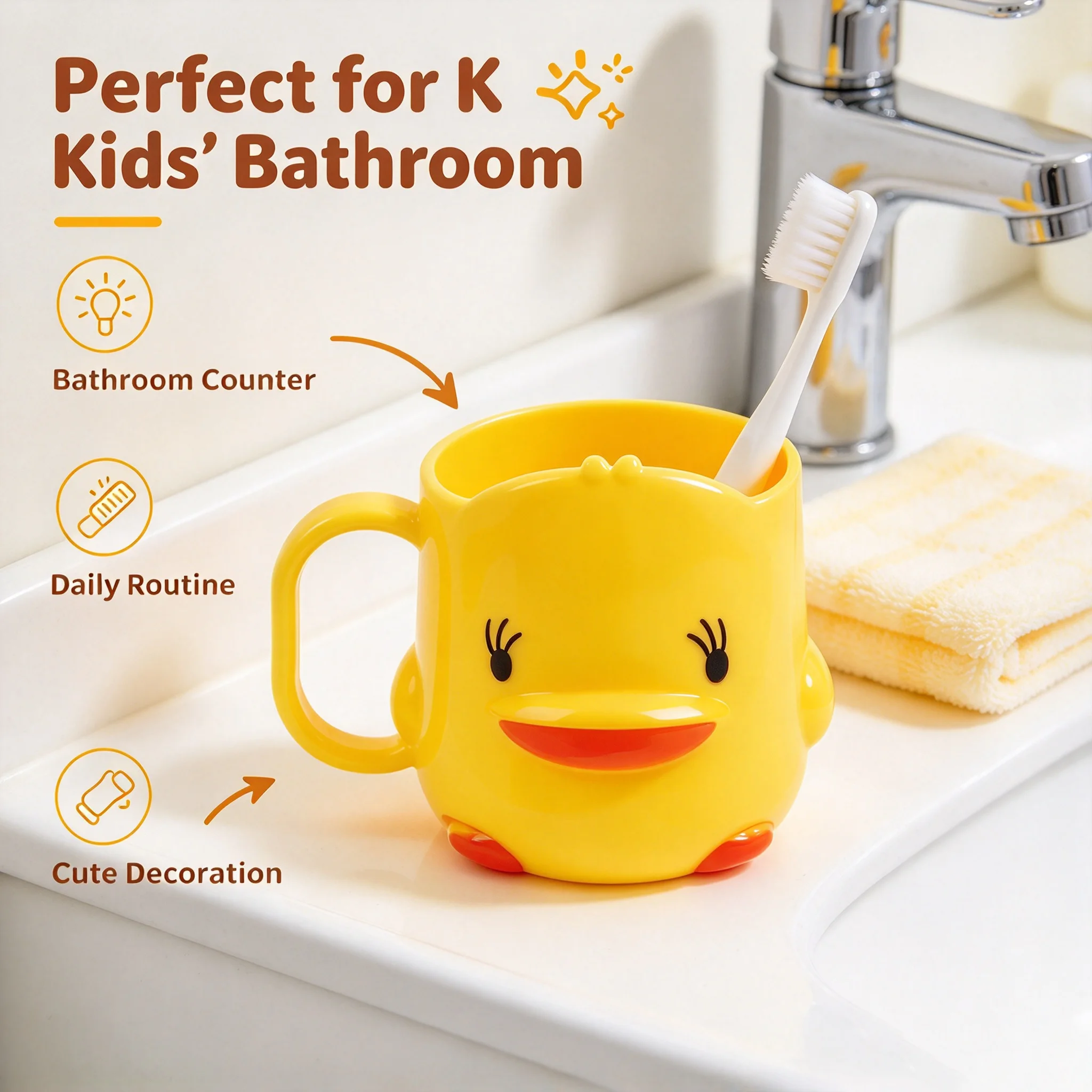 Cartoon Duck Tooth Mug Thick Drop Resistant Integrated Molding For Bathroom Wide Handle Easy Grip