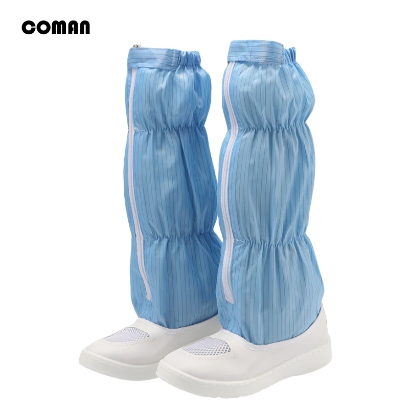 Standard PU thickened sole Anti static anti slip work long boots breathable mesh, men or women universal dust-free high boots