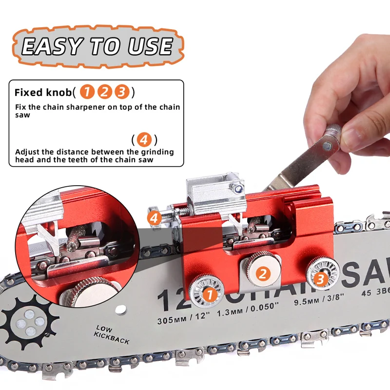 1Pc Chainsaw Sharpener Kit with Angle Adjustment Design, Includes 4 Dual-Purpose Carbide Grinding Heads, More Efficient Sharpening, Portable Chainsaw Sharpener, Hand-Cranked Chainsaw Sharpening Tool, Chainsaw Sharpening Clamp for Quick and Efficient Sharpening of Chainsaws