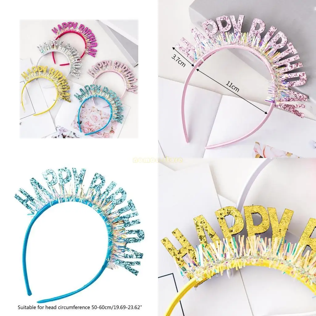 

31BF HAPPY BIRTHDAY Crown Headband Festival Hair Hoop Xmas Performances Headpiece Halloween Party Costume Prop Unisex