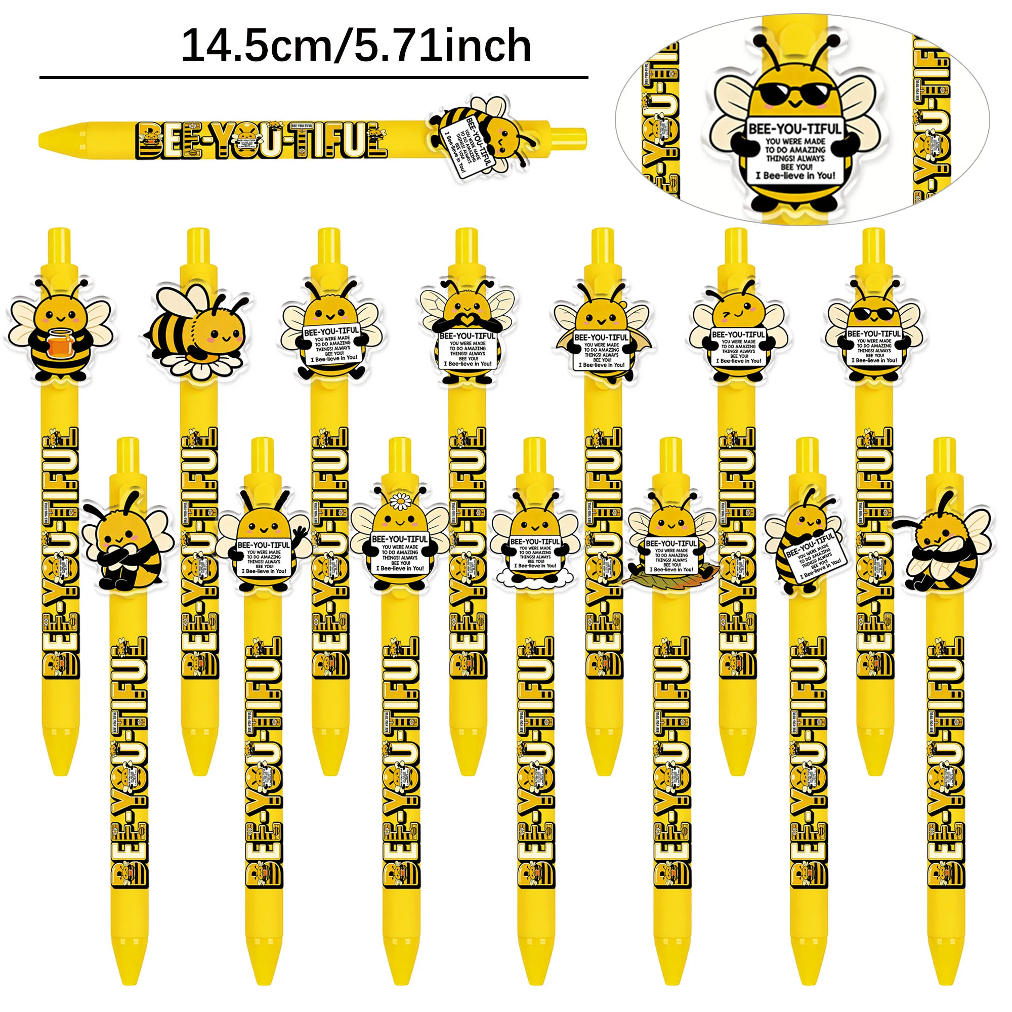 14 pieces / 24 pieces motivational bee-pattern ballpoint pens - hardworking positive energy office writing signature pens