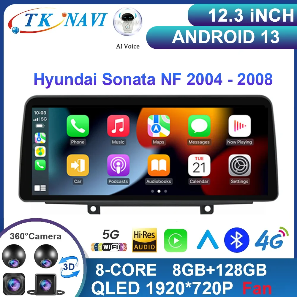 12.3 Inch Android 13 For Hyundai Sonata NF 2004 - 2008 Car Radio video split Multimedia Navigation Carplay QLED WIFI 360 Camera