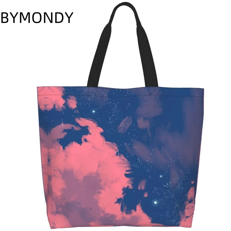 

BYMONDY Starry Sky Tote Bags Women Casual Large Capacity Groceries Shopping Bags Reusable Portable Handbags Ladies Shoulder Bag