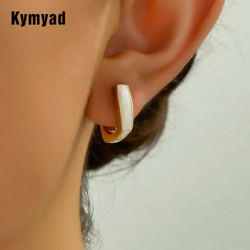 Kymyad Korean Fashion Copper Geometric Clip Earrings Bijoux Enamel Cubic Simple Stud Earrings For Women Ladies Accessories