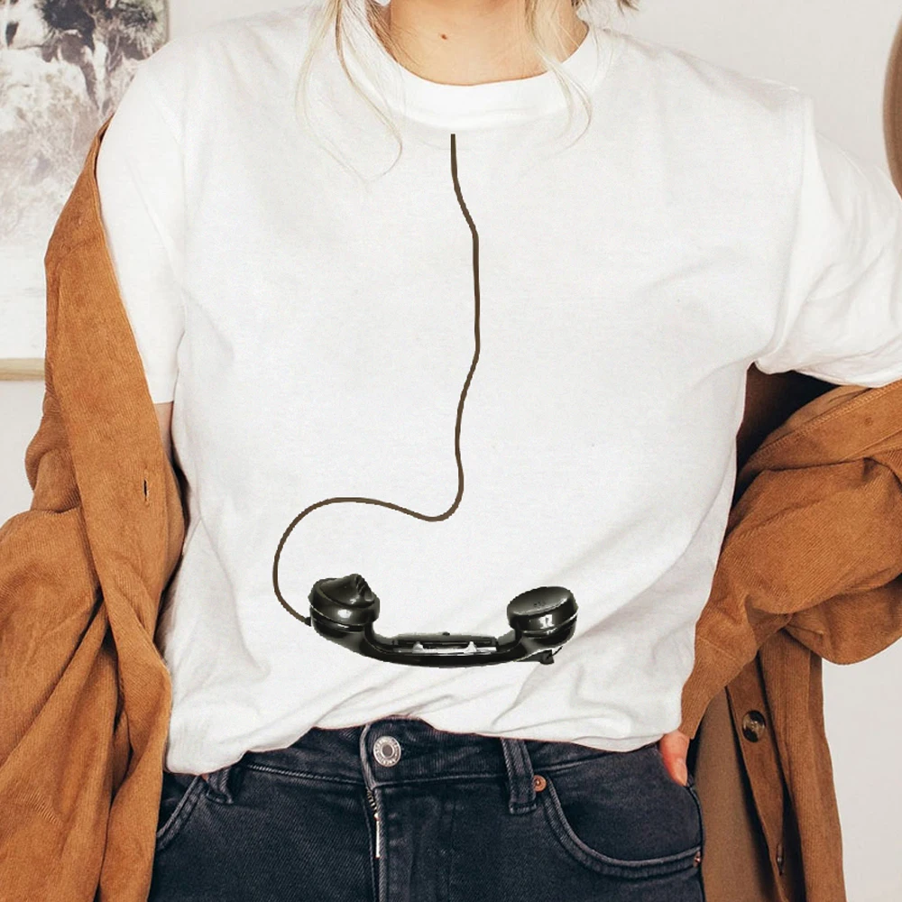 

Y2K Women‘s Clothes Cotton Casual T-Shirt Crew Neck Graphic Tees Street Wear Colorful Cute Cartoon Realistic Style Telephone