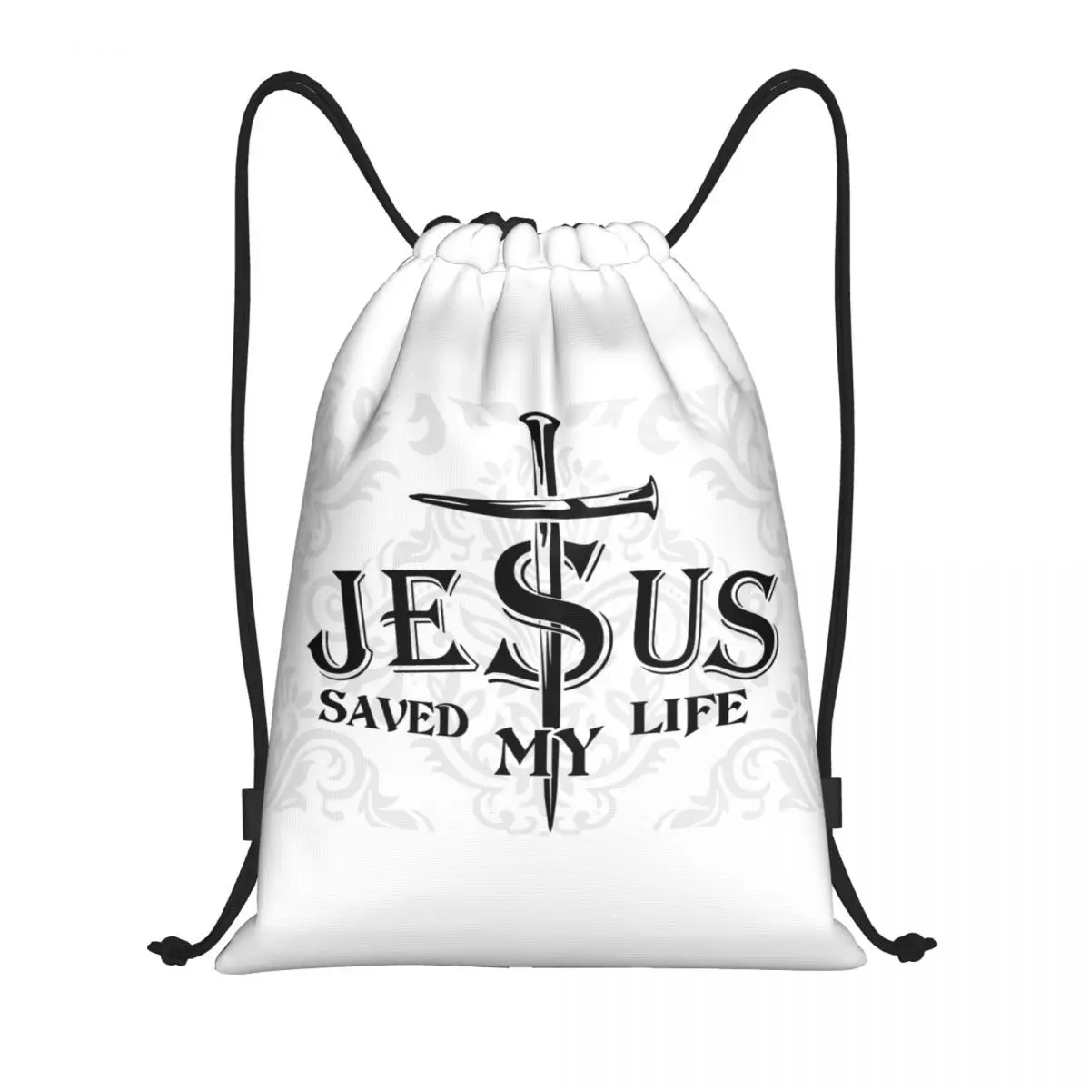 

Jesus Saved My Life Christianity Drawstring Bags Men Women Portable Sports Gym Sackpack Lord Of King Shopping Storage Backpacks