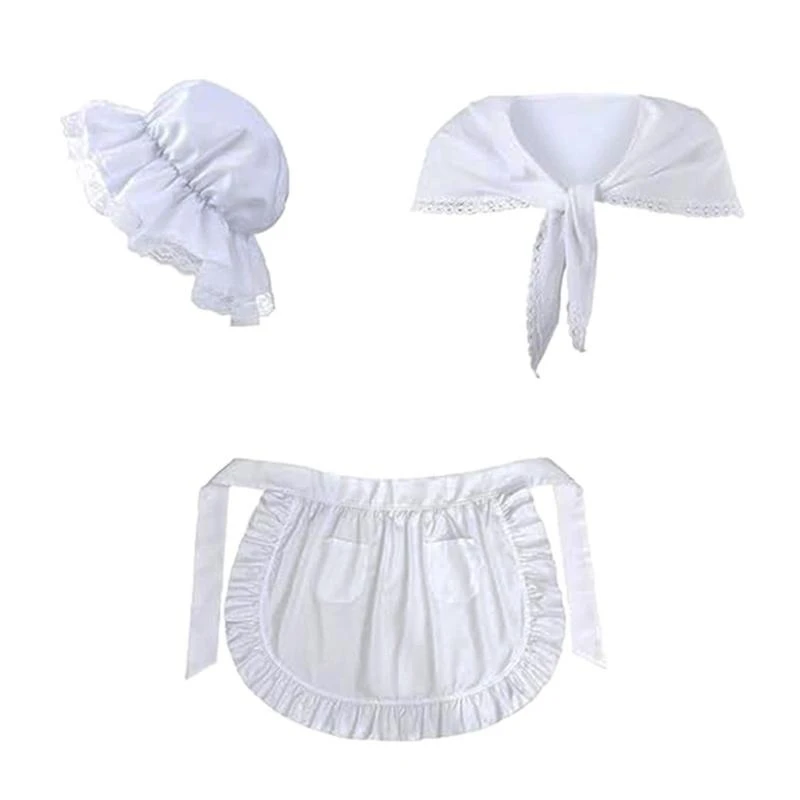 

DXAE Maid Costume Maid Waitress Apron Shawl Colonial Mobs Hat Costume Accessory