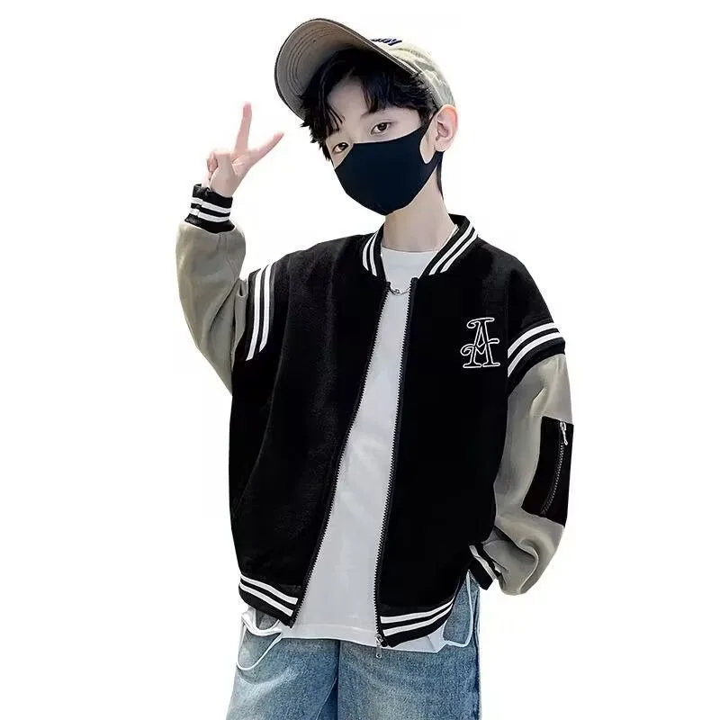 Новинка 2024, бейсбольная куртка для мальчиков, осенне-зимняя, для больших и высоких детей, водонепроницаемая, с термоподкладкой, детская верхняя одежда