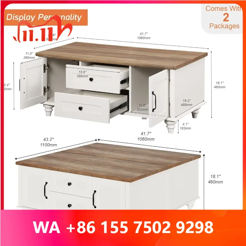Set of 2 Wood Coffee s for Liing Room, Modern Rectangle nter Tea