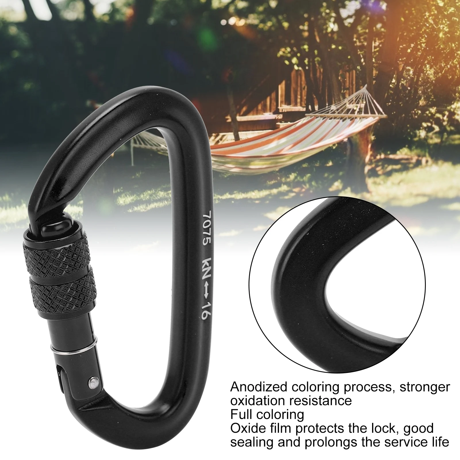 

Locking Carabiner, 16KN Aluminum Alloy Screwgate Locking Carabiner DRing Clip Hook for Climbing Hiking Hammock, Swing