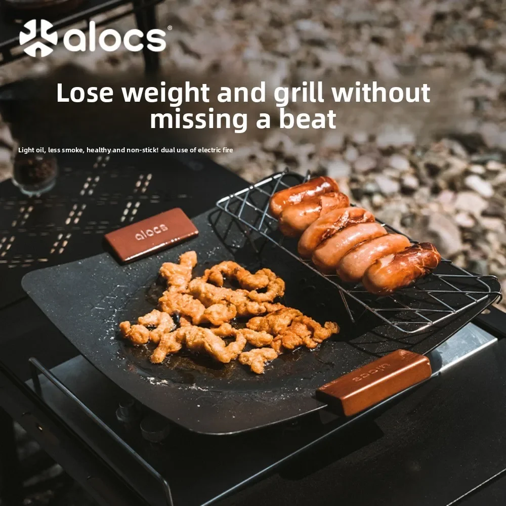 Alocs عموم صينية مقلاة شواء شواء مع مقبض بلاط غير لاصق تحميص شواء مقلاة مستديرة الحديد الزهر كريب مزدوج المقبض