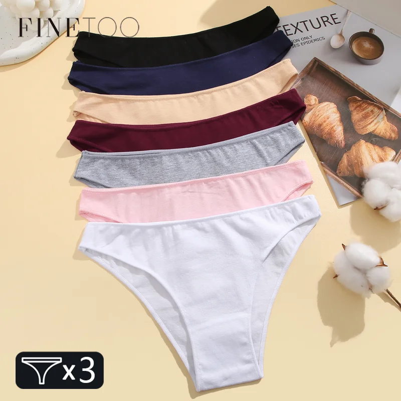 FINETOO 3 Pz/set Mutandine di Cotone da Donna M-2XL Biancheria Intima Femminile di Grandi Dimensioni Slip di Colore Solido Mutande di Cotone Delle Signore Panty Lingerie