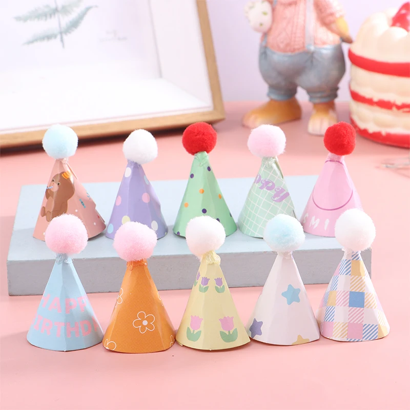 10Pcs Dollhouse Birthday Hat Santa Hat & Birthday Cake Insert Baking Insert Dollhouse Mini Hats Happy Birthday Cake Toppers