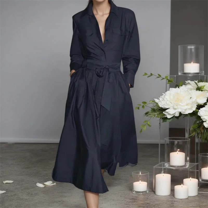 2025 Autunno nuova tendenza della moda high street elegante e suggestivo abito camicia di seta aderente