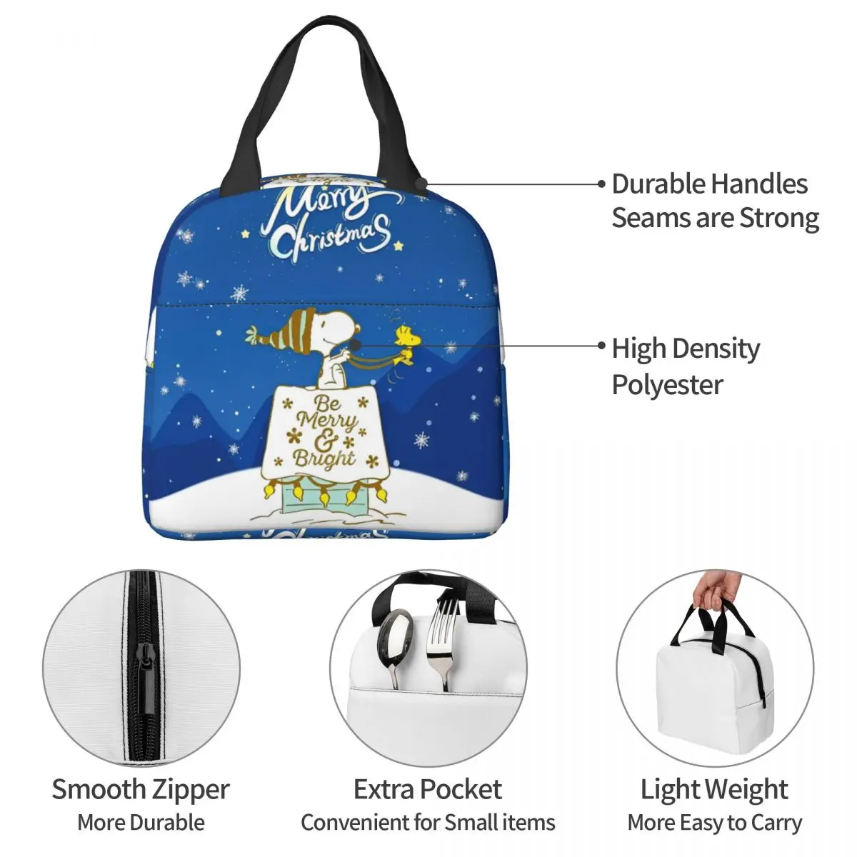 Cute Cartoon Snoopy Insulated Lunch Bags Thermal Bag Reusable High Capacity Lunch Box Tote Food Bag Office Travel