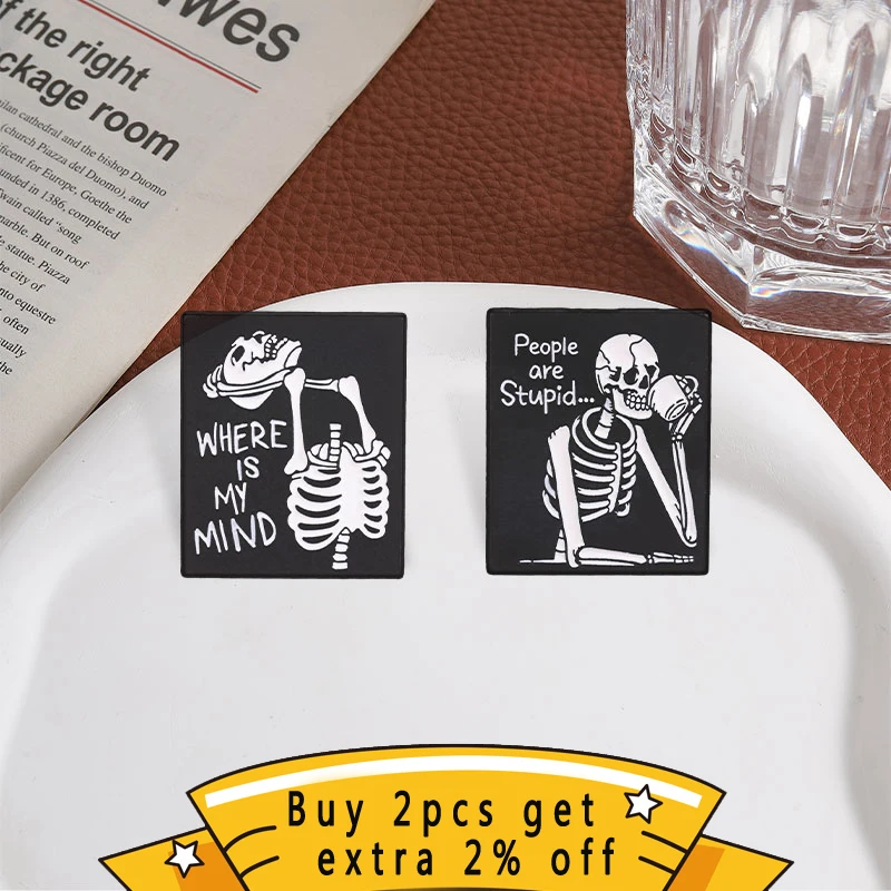 Gothic Skeleton Badge, Funny Self-deprecating Slogan Punk Skull Enamel Pin, Fashion Backpack Clothes Accessory, Gift For Workres