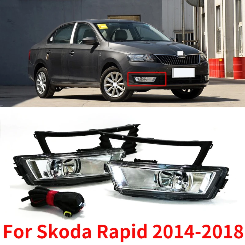 CAPQX For Skoda Rapid 2014 2015 2016 2017 2018 Front Bumper Fog Light Fog Lamp Frame Cover with Cable Wiring Harness Assembly