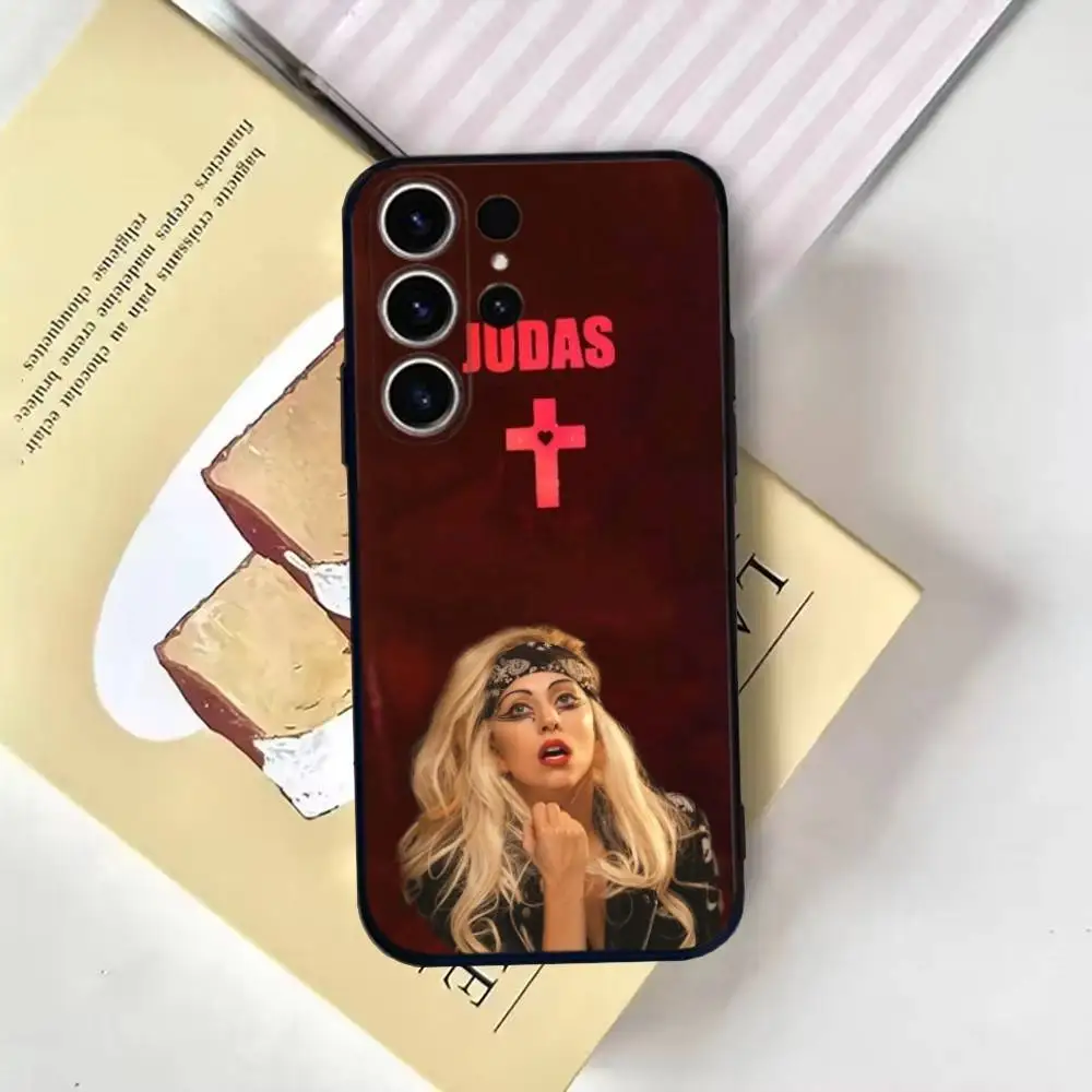 L-LADY GAGA MAYHEM 電話ケース SamsungS25、24、21、22、23、30、Ultra、20、Plus、Fe、Lite、Note、10、9、ソフトブラックカバー