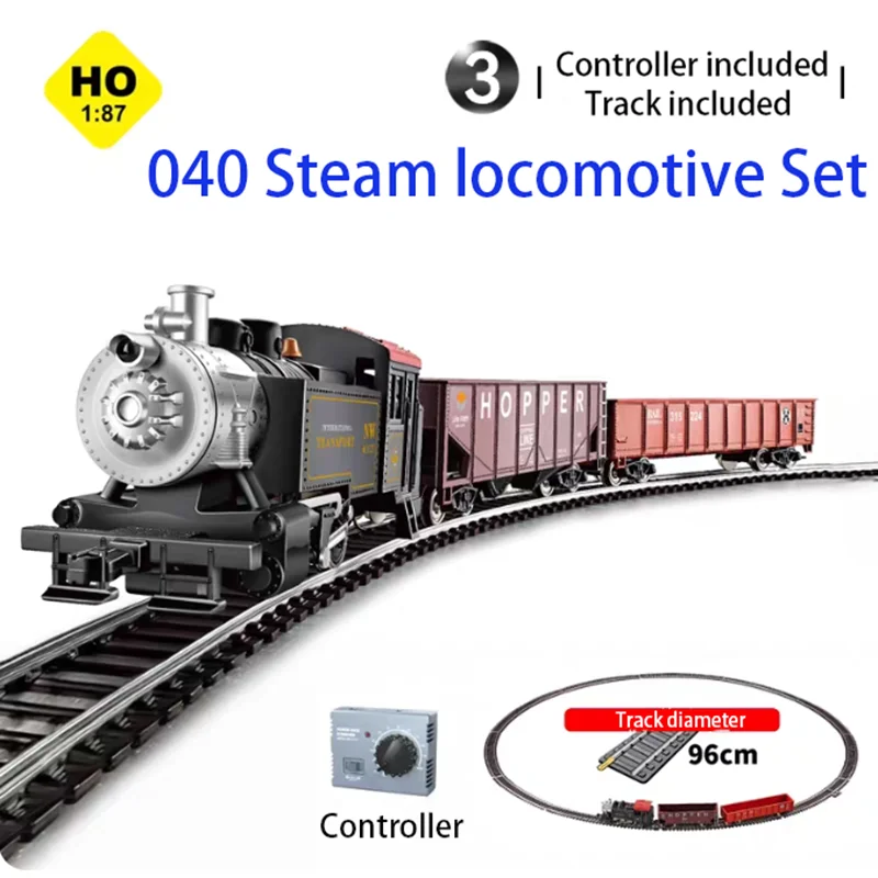 HO Scale HF 1:87 040 Steam Locomotive/DDT MDT Diesel Locomotive Set Train Combination Set & Trailer & Carriage With Track Toy