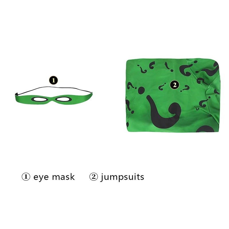 De Vleermuis Riddler Cosplay Outfit Volwassen Hoge Kwaliteit Zentai Gotham Edward Nygma Jumpsuits Halloween Prestaties Kleding