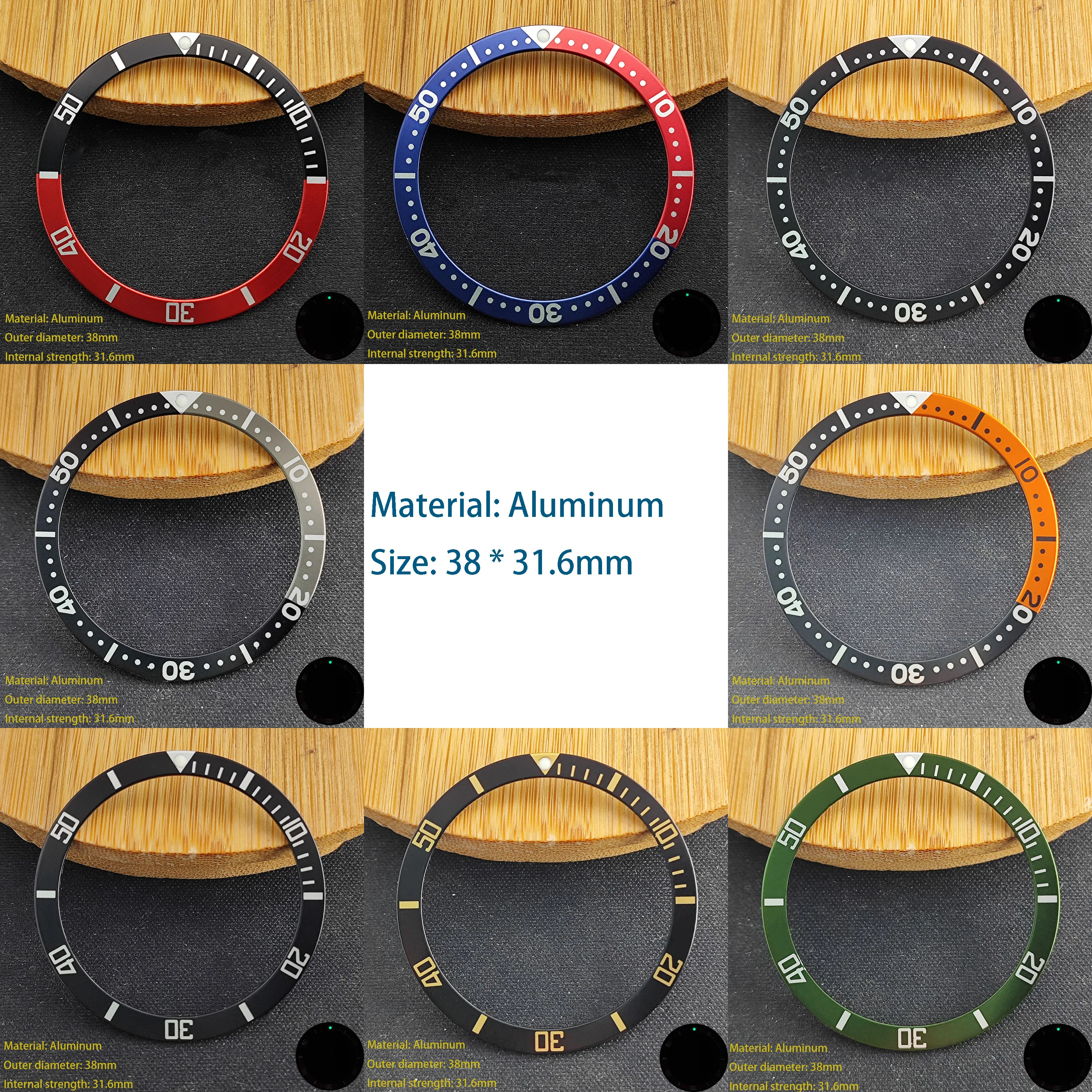 Flat Aluminum Bezel Insert 38mm*31.6mm Flat Aluminum bezel Watch Cases Replace Accessories Watches Accessories