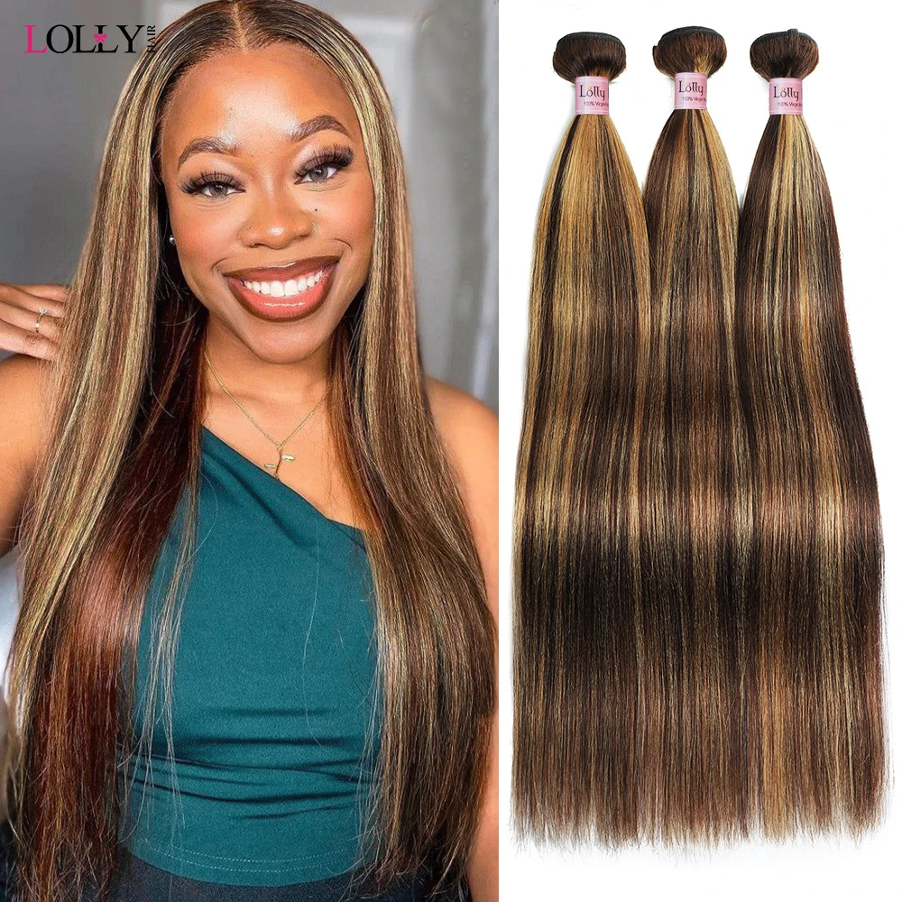 Light Yaki Straight Hair Highlight Bundles 1/3/4 Pieces Ombre Honey Blonde 10-30 Inch Brazilian Remy Hair Extension For Women