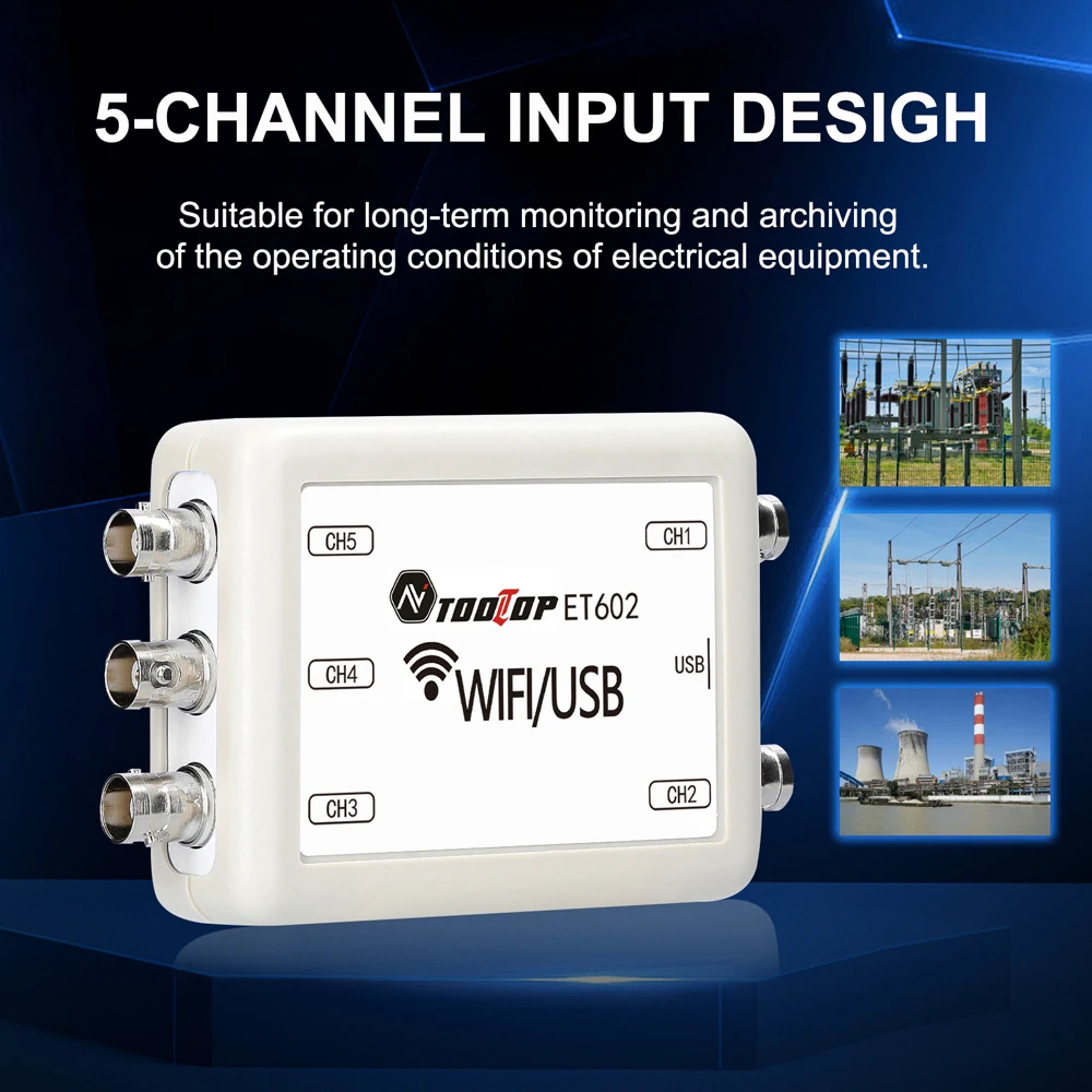 TOOLTOP ET602 WIFI Virtual Oscilloscope 5-channel 150kHz Sampling Rate Data Storage Recorder Spectrum Analysis USB Oscilloscope