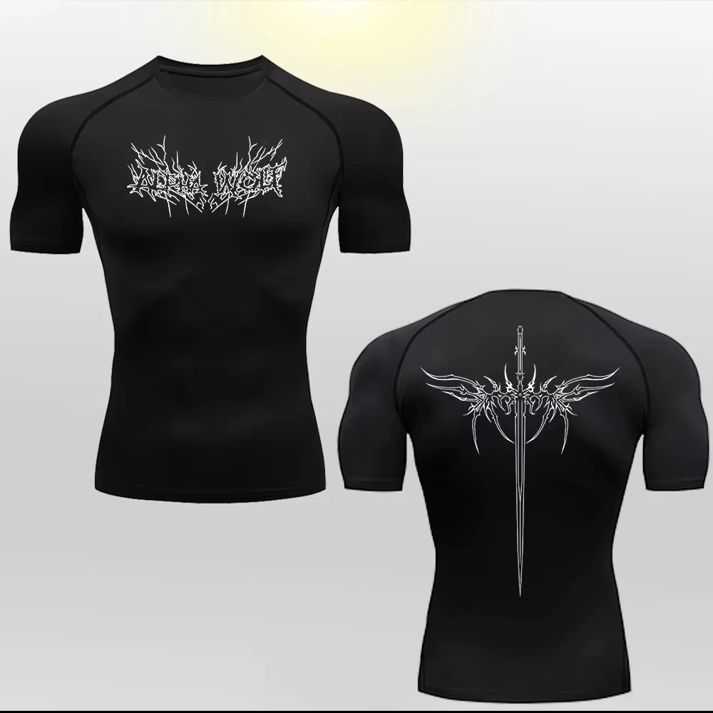 Men's Short Sleeve Compression T-Shirt Anime Printed Boxing Rashguard Quick Dry Gym Fitness Tight Tops ZY00185