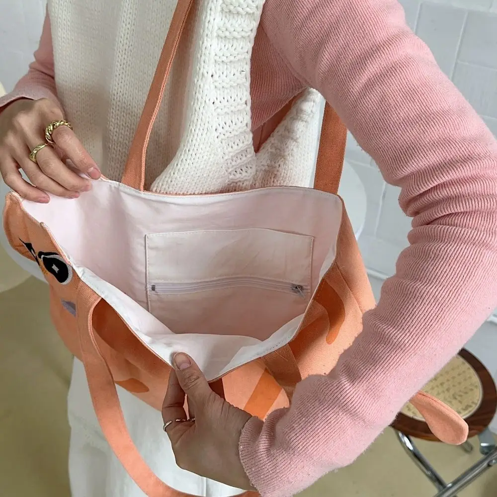 

Casual Cloth Printed Cat Shoulder Bag Cute Print Embroidery Canvas Bag Tote Bag Large Capacity Handbag Travel