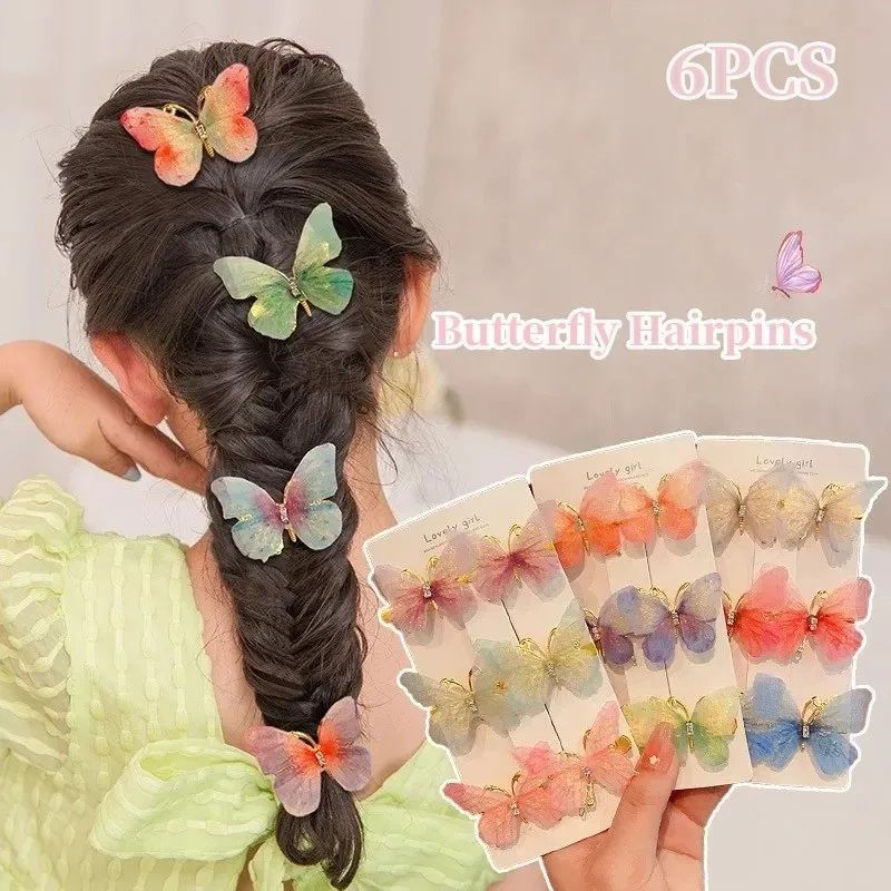 6PCS/Set Butterfly Hairpins Girl Hair Clips Barrettes Women Sweet Hair Ornament Rainbow Headwear Fashion Hair Accessories